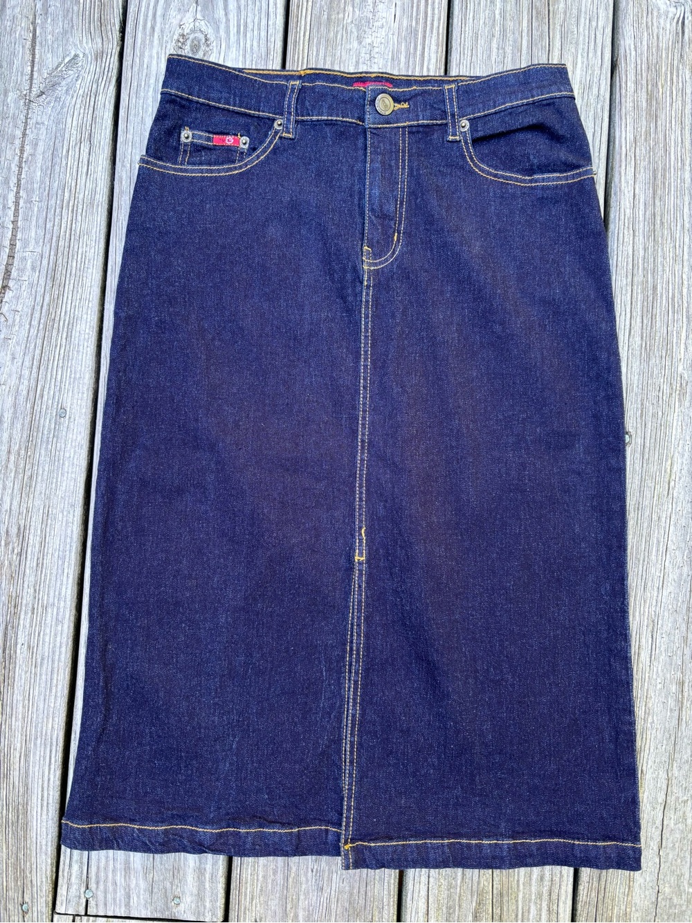 TWO G JEANS VTG 90s Y2K Retro Stretch Denim Pencil Skirt Dark Wash Midi Size M